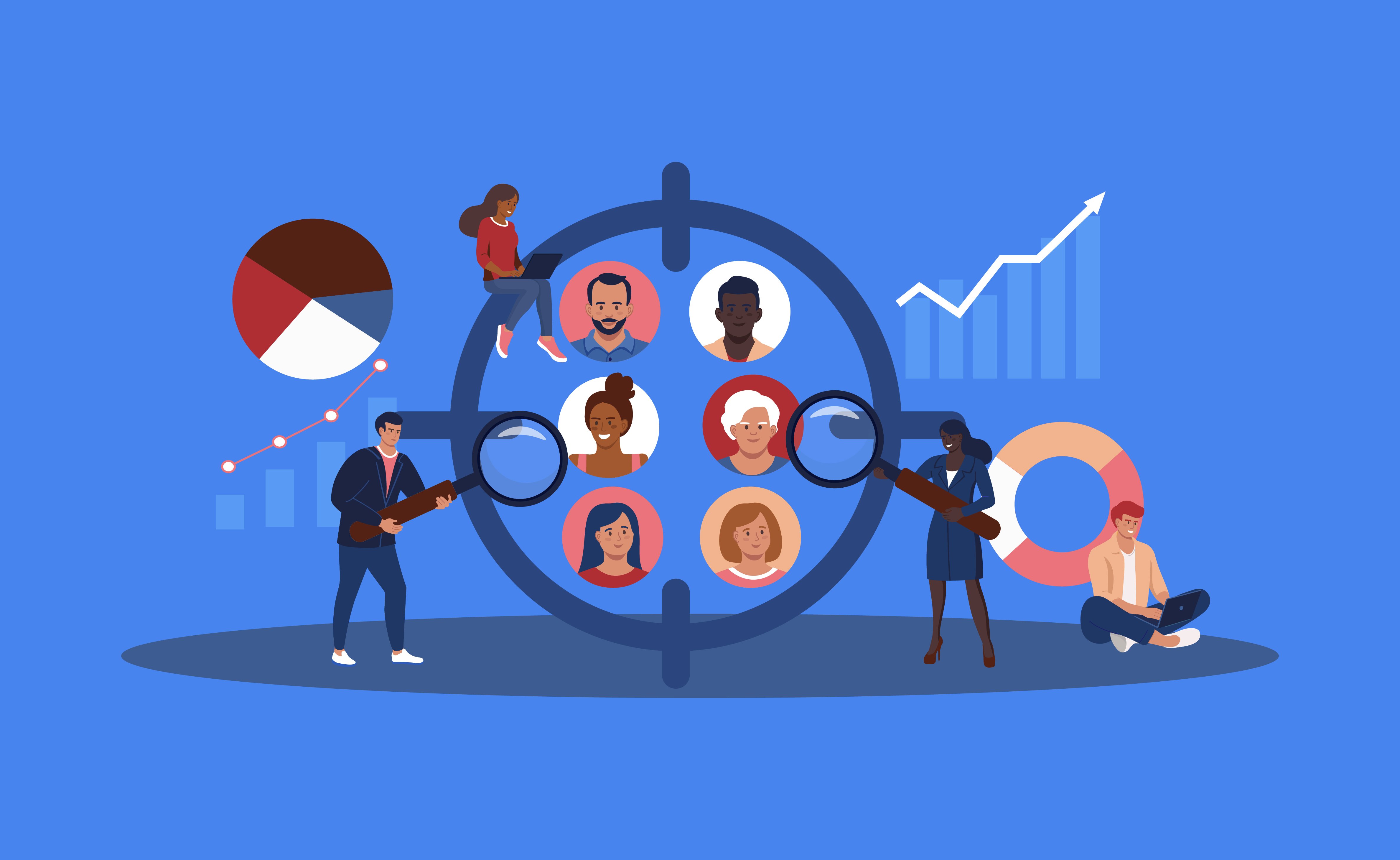 people holding magnifying classes highlighting customer experiences and customer centricity