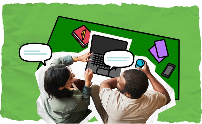 people sitting behind a computer collecting customer feedback