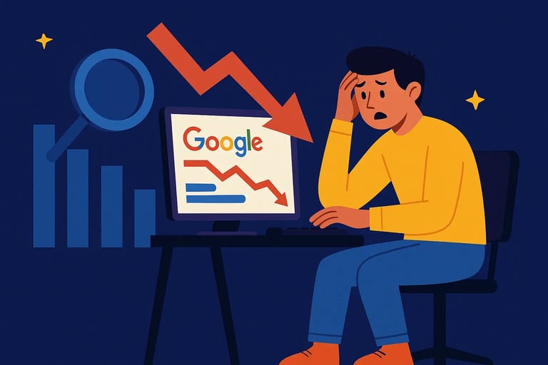 Google chart going down person sitting shocked