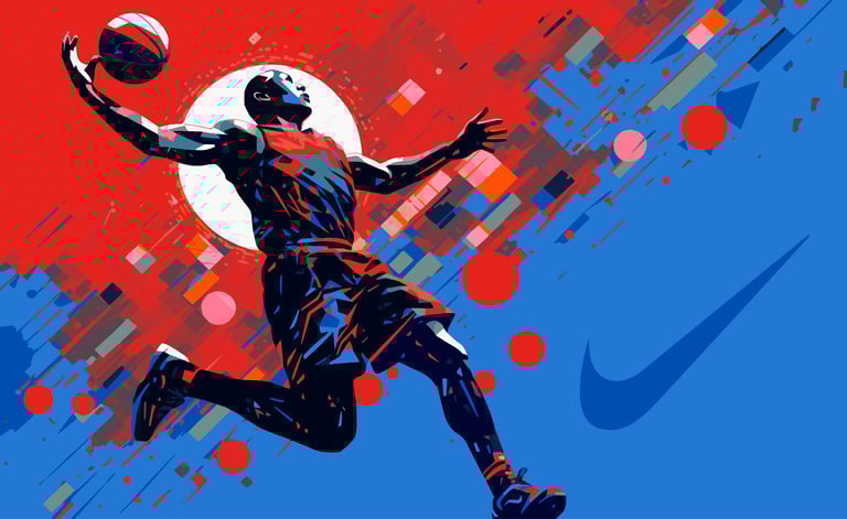 basketball player about to dunk a ball with nike logo in the corner