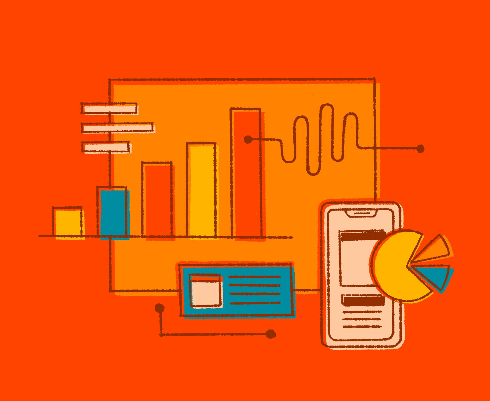 illustration of bar graphs and pie charts