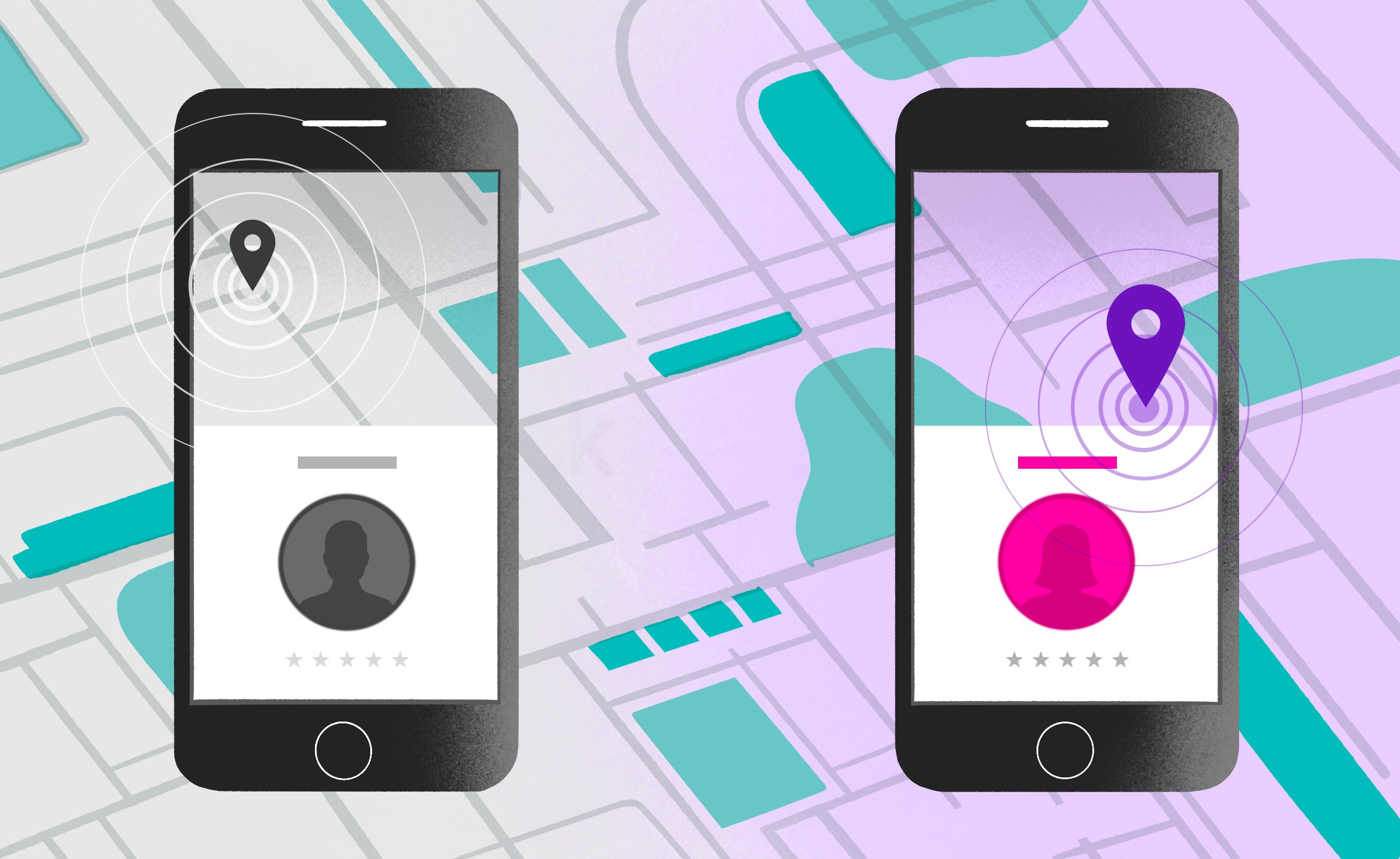 brand design of black Uber app and pink Lyft app