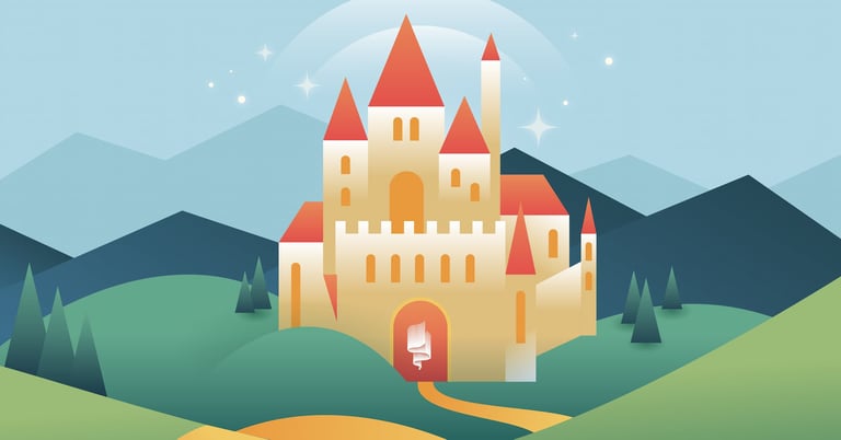 road leading to castle with everwonder logo on the door