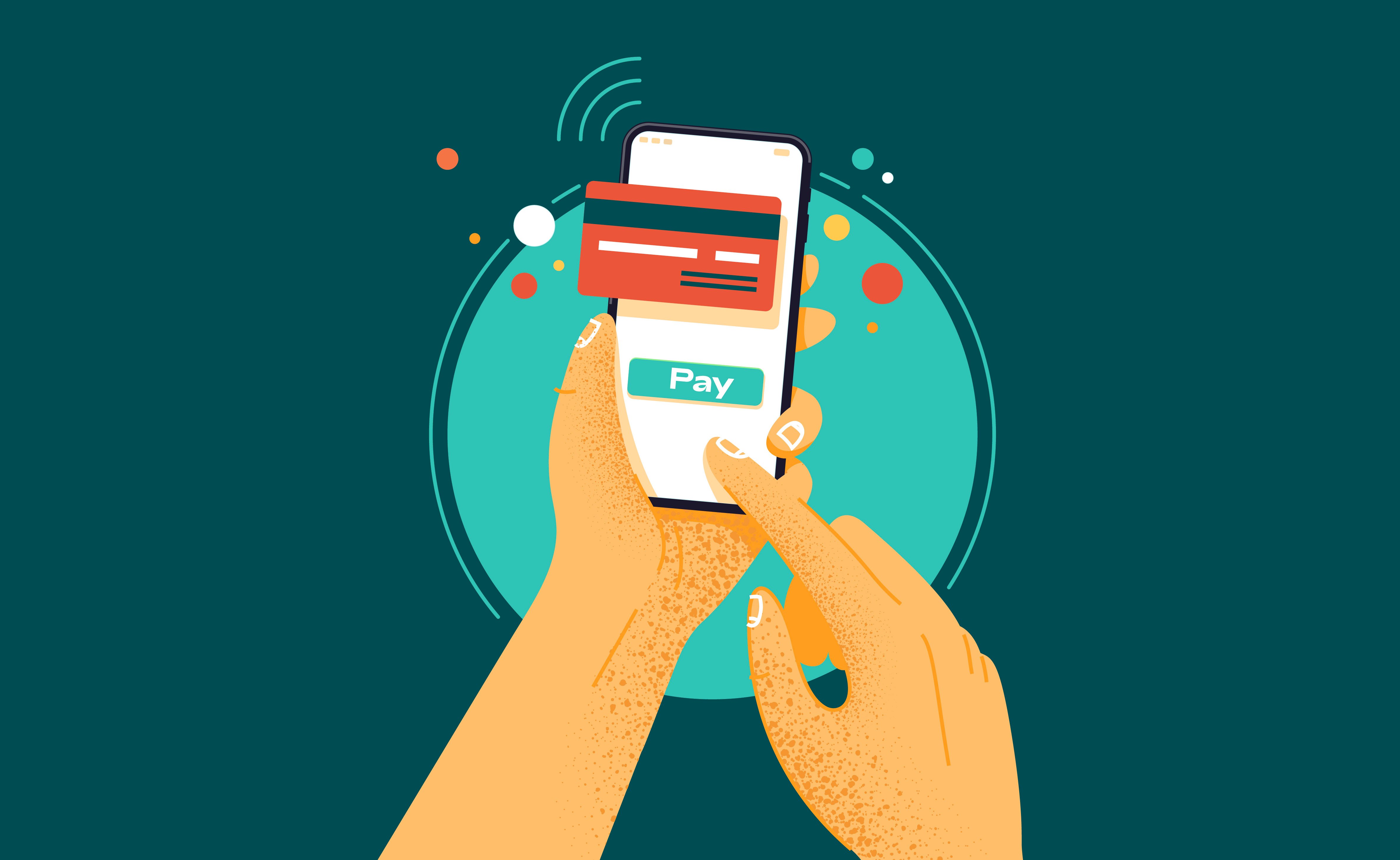 hand holding phone and making a purchase online