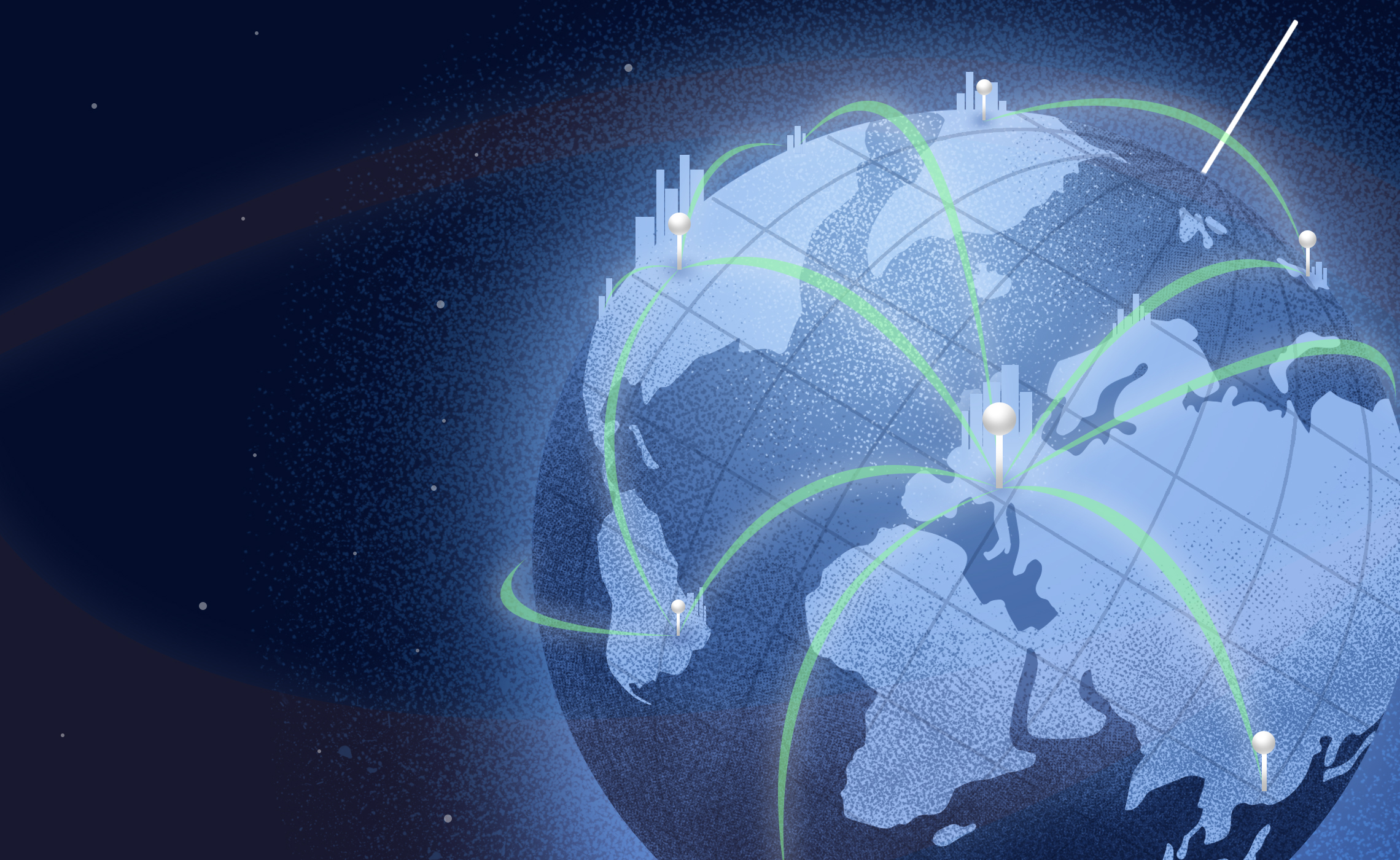 globe showing prospective customers and their trail all over the world