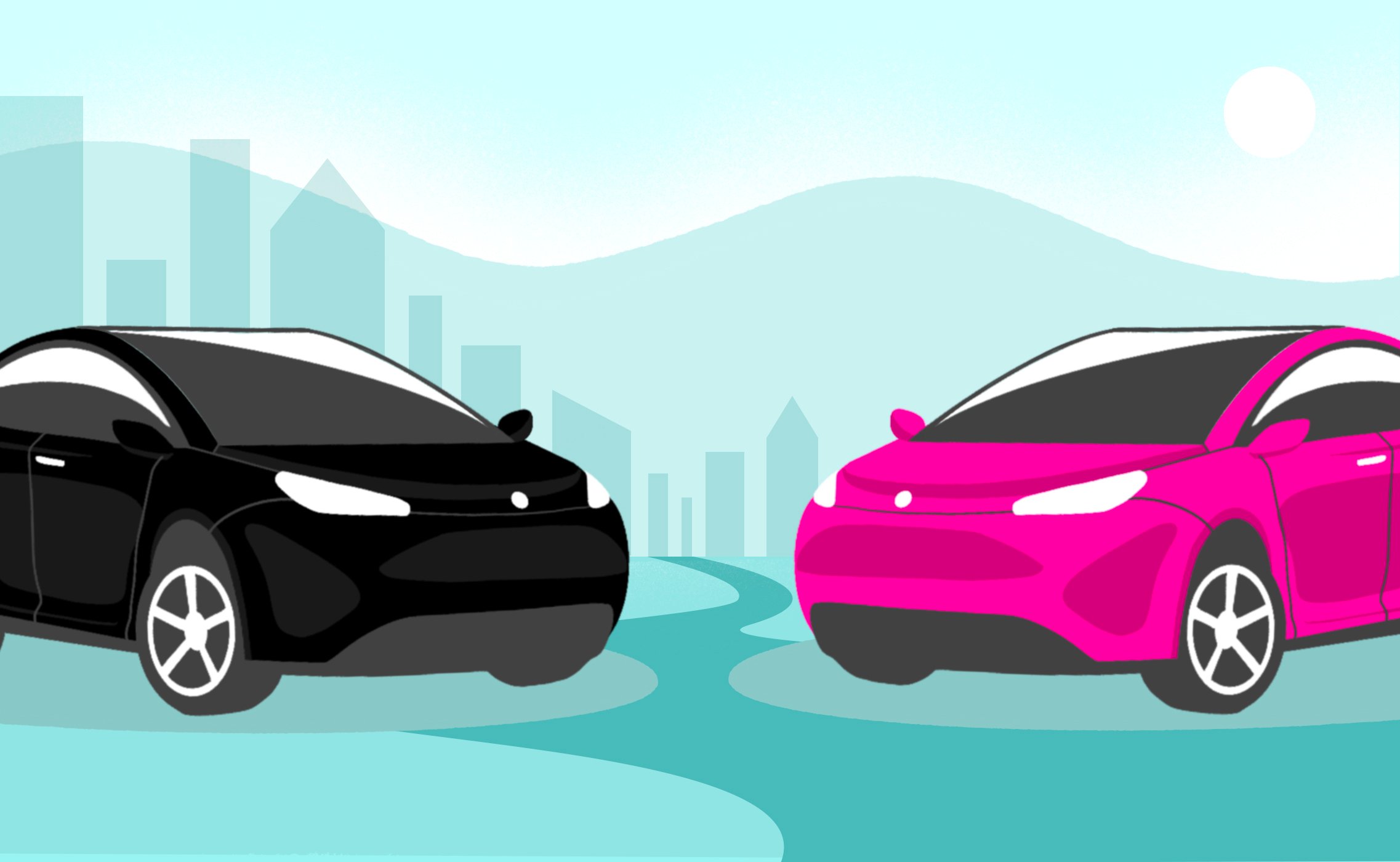 black car and pink car showing brand identity