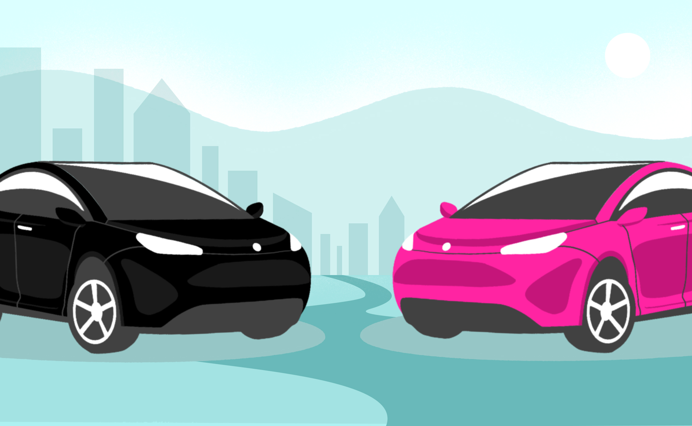 black car and pink car showing brand identity